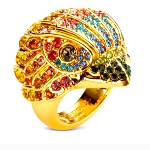 Kurt Geiger Jewelry - Kurt Geiger rainbow crystal bird head cocktail ring size 8 new in box pink gold